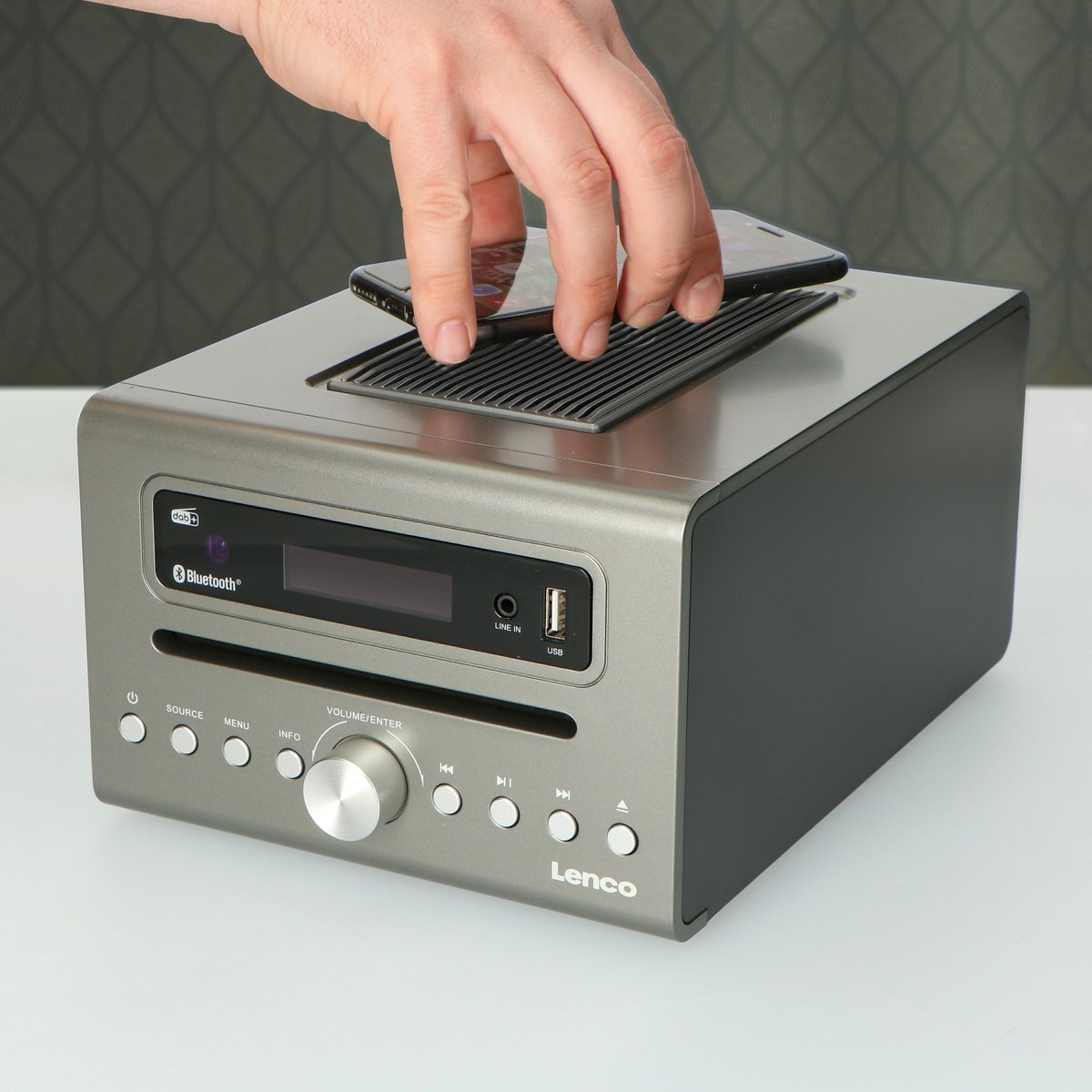 LENCO MC-175SI - Micro set met DAB, FM, CD, 2 USB, Bluetooth®, QI, RC - zilver