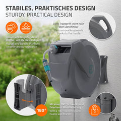 Wandslangenbox - Tuinslanghaspel - Tuinslang met haspel - 30 meter - Grijs - ECD Germany