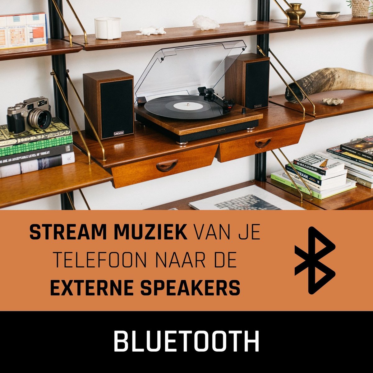 Lenco Platenspeler met Bluetooth - Twee externe Speakers - Auto-stop - LS-100WD -Hout •