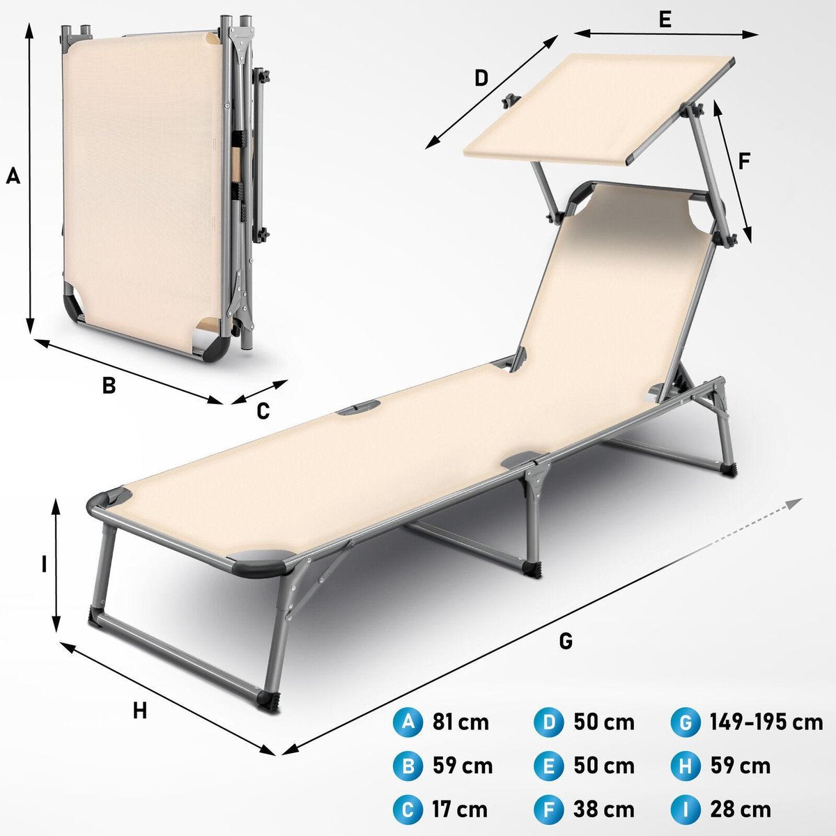 Ligbed - Ligstoel - Zonnebed - Opvouwbaar - Beige - Tillvex®