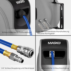 MASKO® Automatische Luchtslang - 30M - Slanghaspel - Grijs