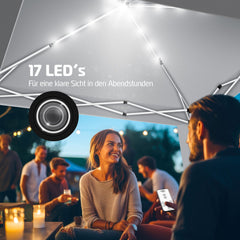 KESSER® Paviljoen 3x3m Tuinpaviljoen weerbestendig & Opvouwbaar met LED-verlichting op zonne-energie & UV-bescherming Inclusief transporttas & Afstandsbediening