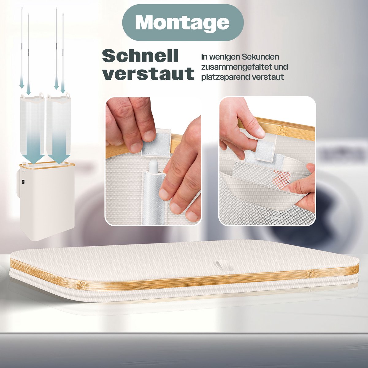 KESSER® Wasmand met Deksel - 3 Waszakken - 170 Liter - Beige
