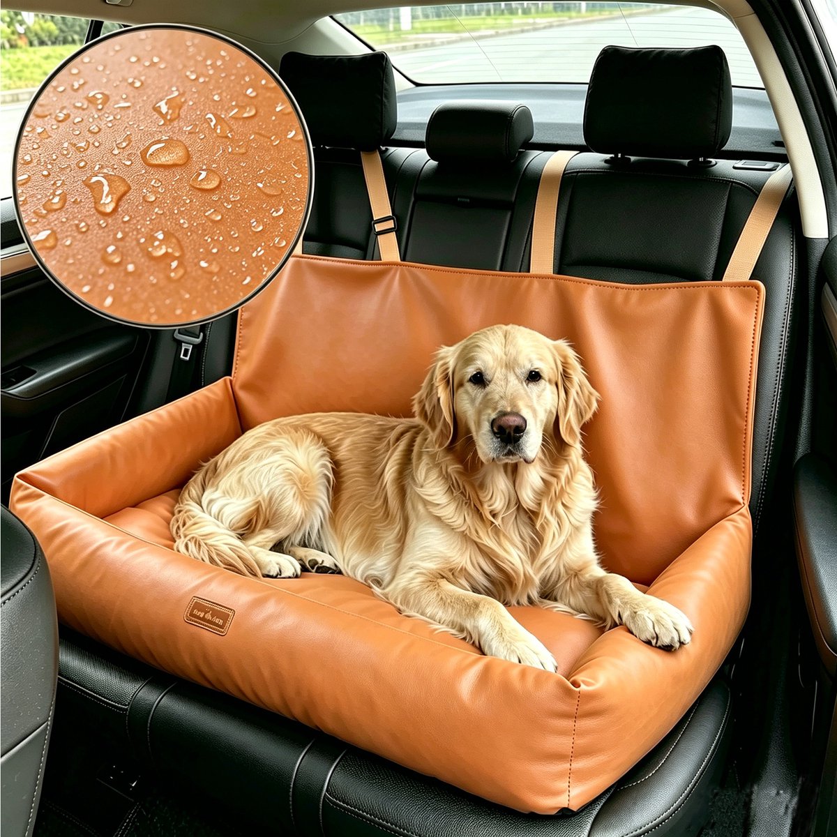 Nobleza Hondenautostoel - Hondenmand Auto - Autostoel Hond - Water- en Vuilafstotend - PU Leer - 92 x 52 x 47 cm - Oranje