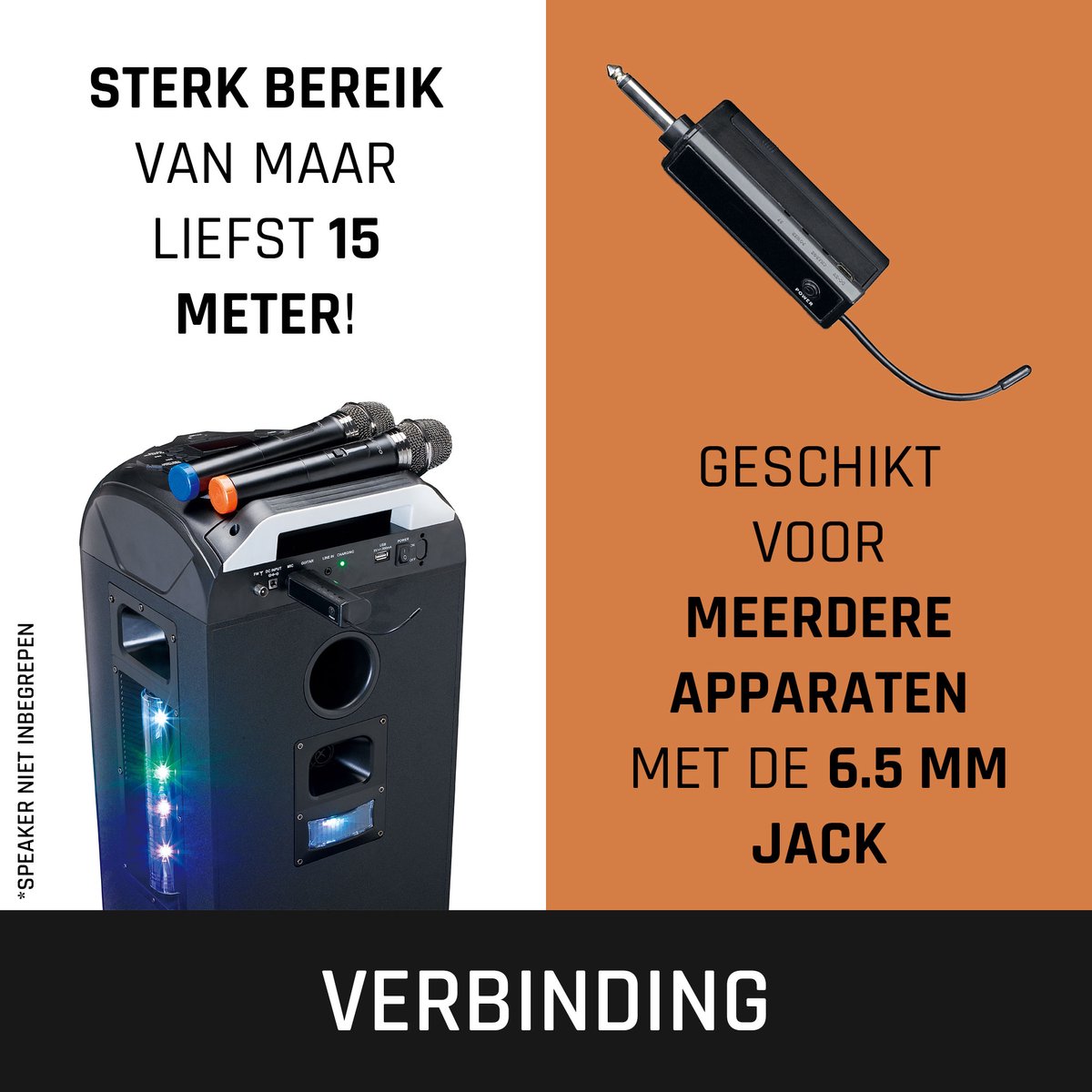 Lenco Microfoon Draadloos - MCW-020BK - Set van 2 Draadloze Microfoons met 6,3 mm ontvanger - Plug & Play - Zwart