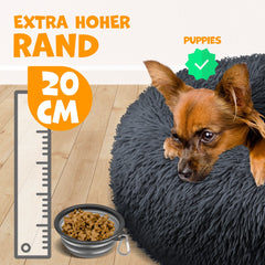 LOVPET® Hondenbed / Hondenmand / Hondenkussen Kattenbed Bagel, Afwasbaar, Incl. Kom + 3x Kauwbotjes, Hondenbank Pluche Kussen Rond Pluche Voor Kleine, Middelgrote & Grote Honden, Katten - XXL (80 x 80 cm), Antraciet