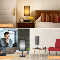 Aigostar 13AS3 - Bureaulamp - 2 USB Oplaadpoorten - Tafellamp - Nachtlampje - Met lampenkap - E27 fitting - Grijs - excl. lichtbron •