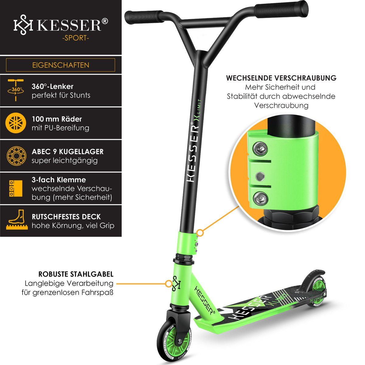 KESSER® Stuntstep voor Volwassenen en Kinderen - Kinderstep - Groen •