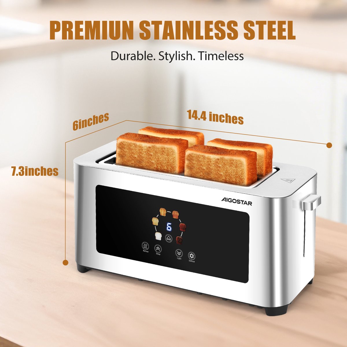 Broodrooster - Toaster - 4 sleuven - 1400W - RVS