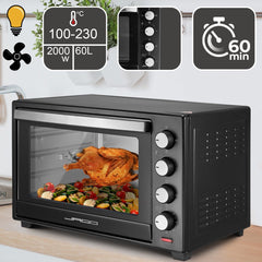 Mini oven - Vrijstaand - 60 Liter - 2000W - Zwart - Jago®