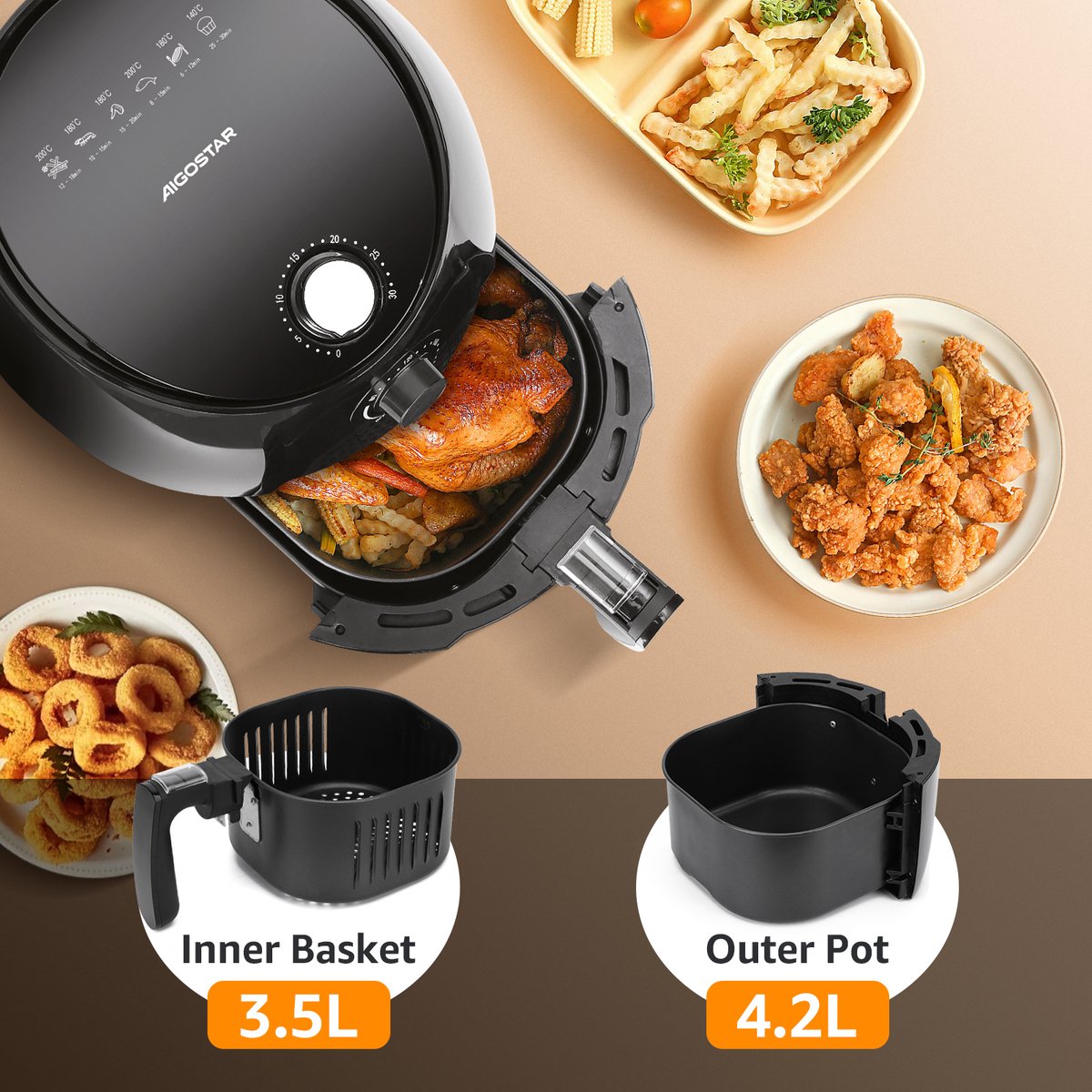 Aigostar Airfryer - Heteluchtfriteuse - 3,5L - 1500W - Zwart