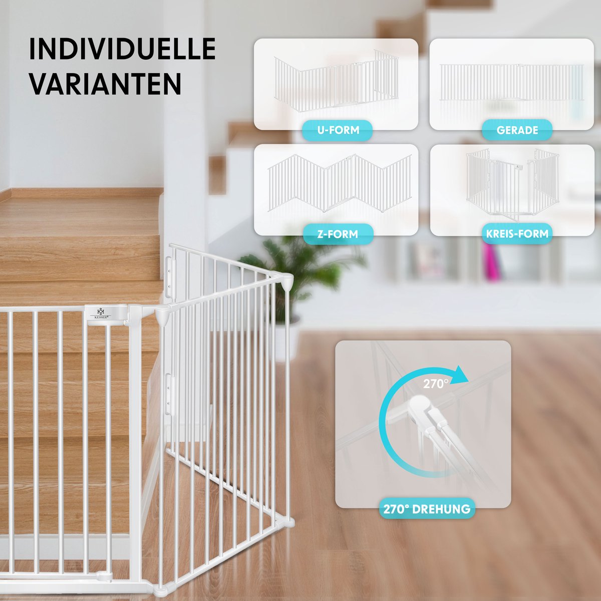 KESSER® Veiligheidshekje voor Kinderen - Openhaard hek - Beschermrooster met Deur Metalen Kachelbeschermer Box Crash Barrier Dierenhek Deurbeschermer voor Kinderveiligheid - Wit - 300 cm lengte
