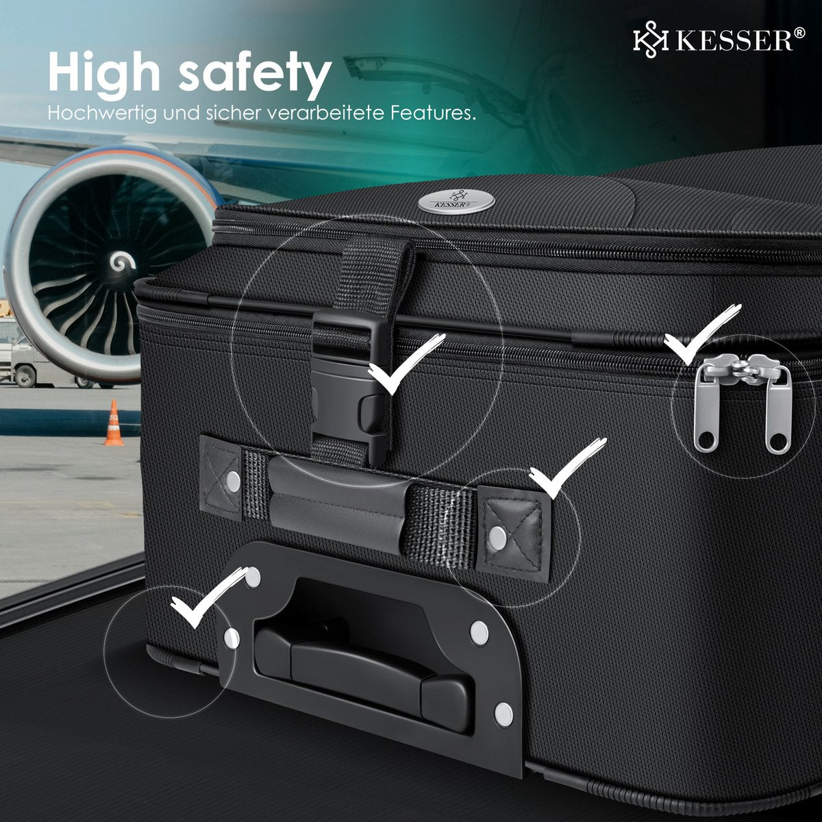 KESSER® Reiskofferset - 4-delig - Trolley - Kofferset - Zwart