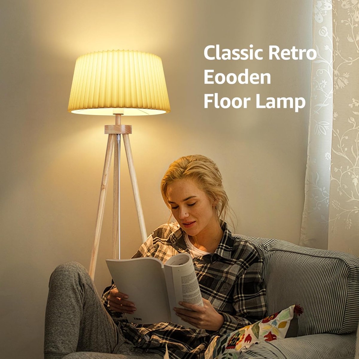 Aigostar 102FP - Vloerlamp - Staande lamp - h: 145cm - E27 Fitting - Leeslamp - Stalamp - Woonkamer - Slaapkamer - Excl. lichtbron