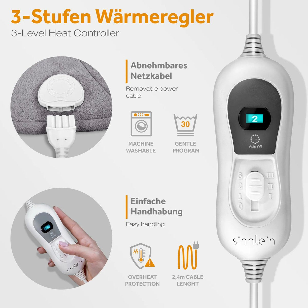 Warmtekussen - Nek en schouder - 3 temperatuurstanden - Grijs - Sinnlein®