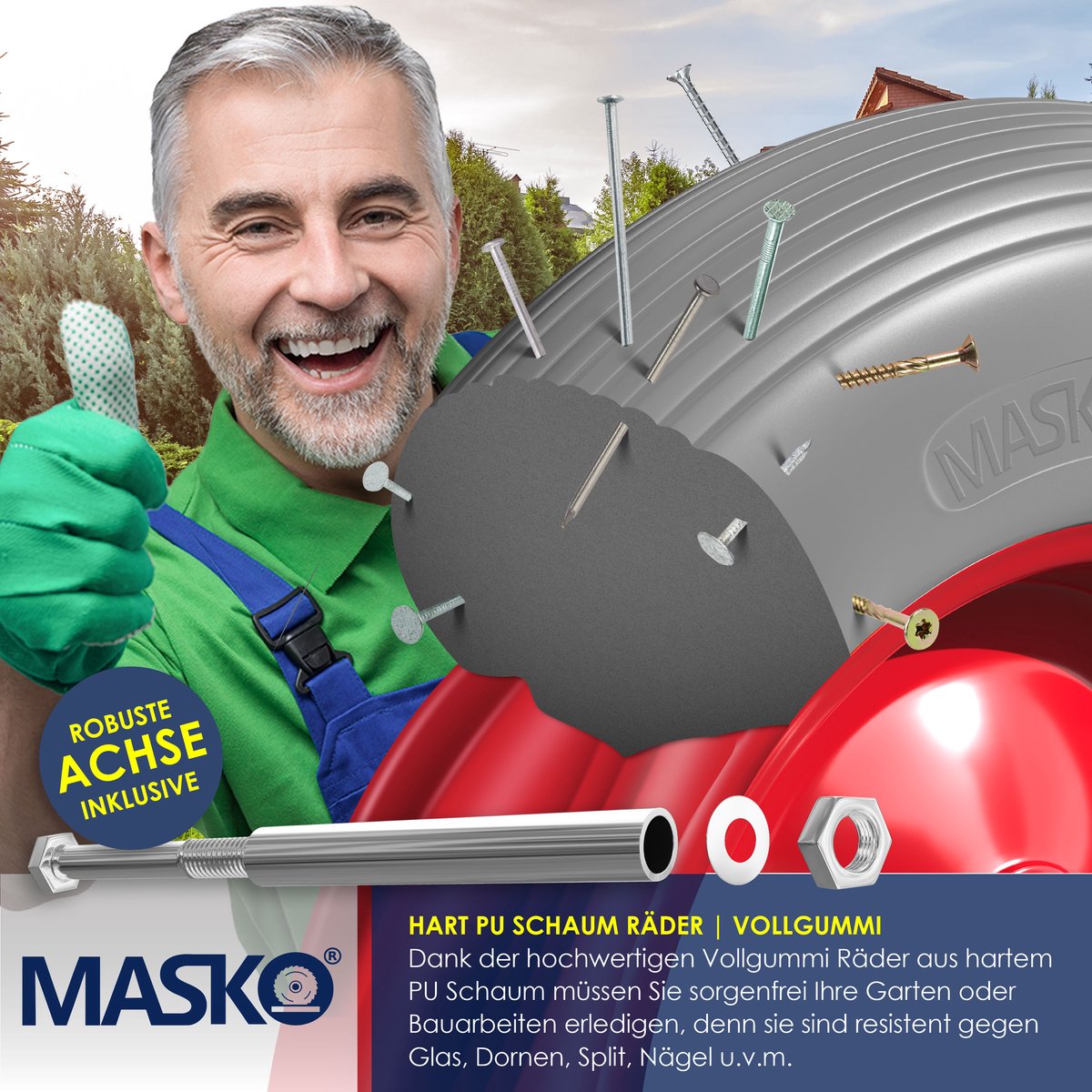 MASKO® Kruiwagenwiel Massief - 4.80/4.00-8 Ø 390mm - Grijs