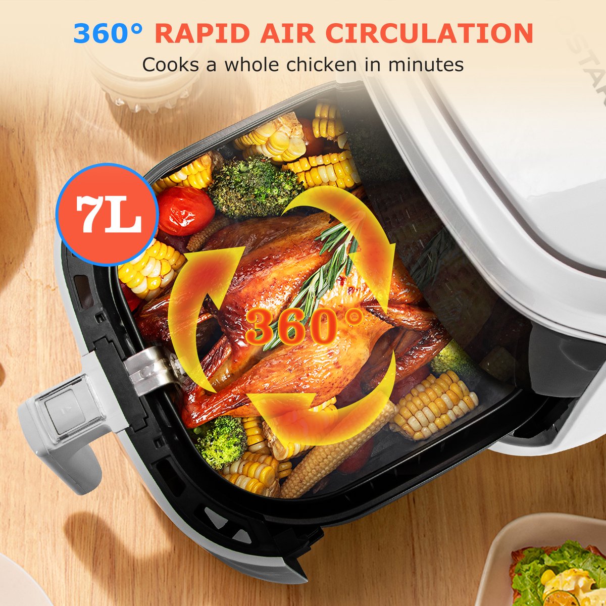 Aigostar Airfryer XXL - Heteluchtfriteuse - 7L - 1900W - Wit