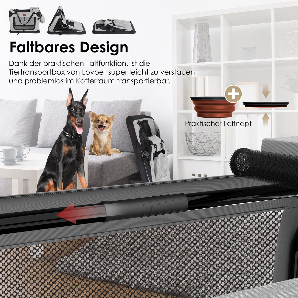 LOVPET® reisBench Hondenbench hondenbox honden transportbox opvouwbaar incl. transportzak hondenbak transportbox voor huisdieren, honden en katten transportbox - XXXL, Lichtgrijs