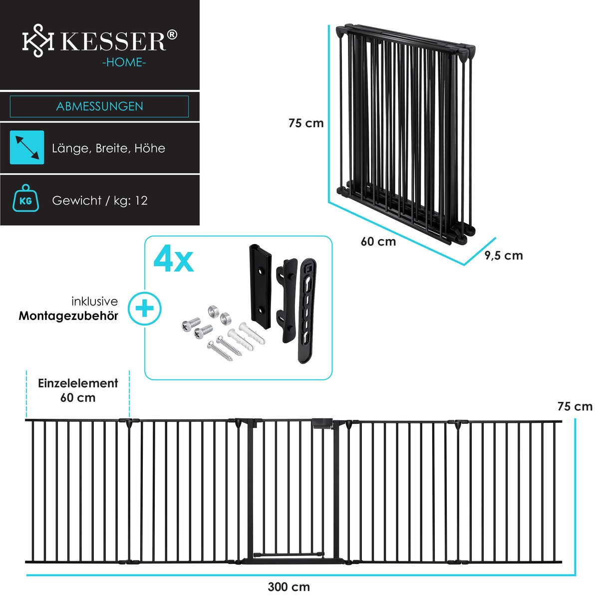 KESSER® Traphekje - Veiligheidshekje - 300cm - Zwart