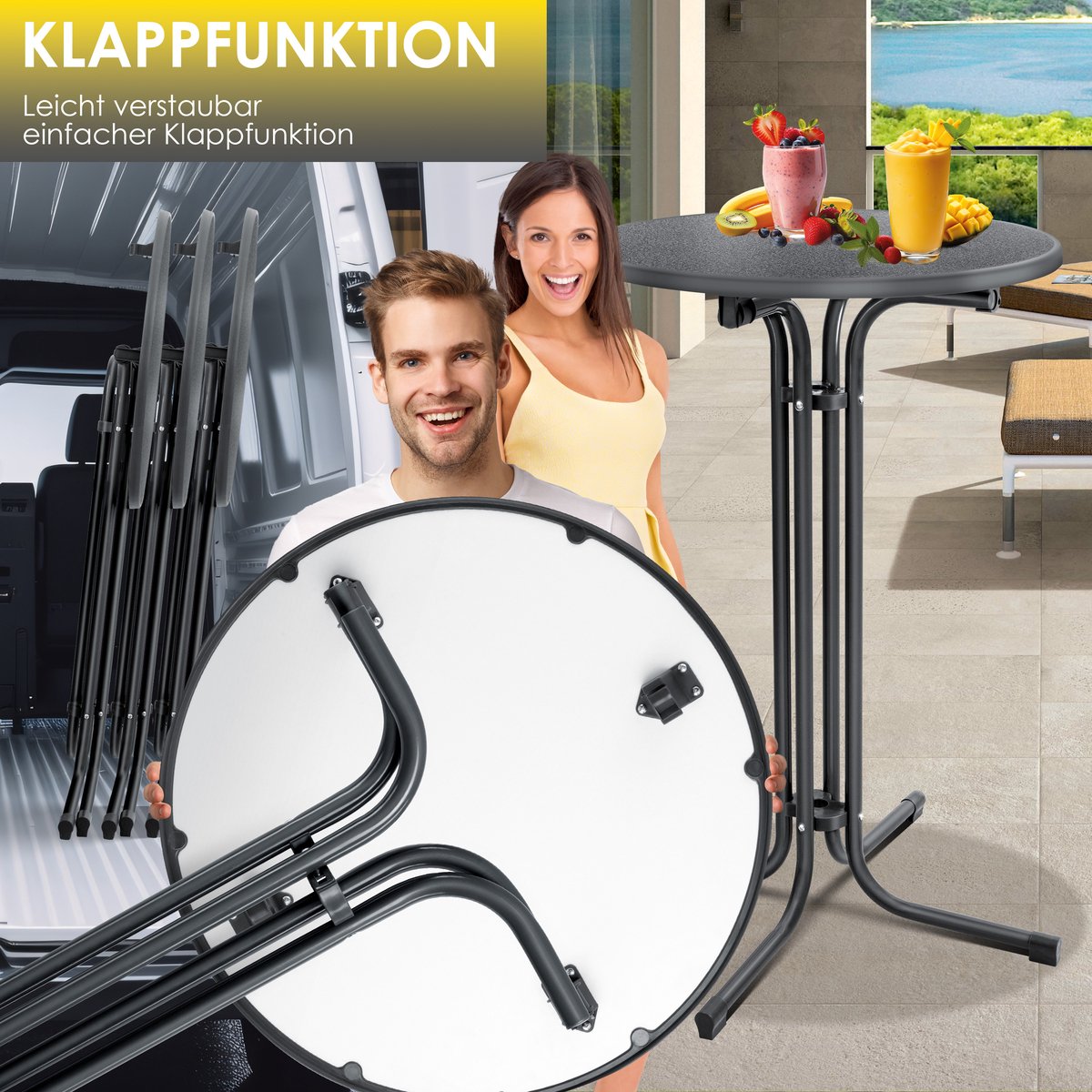 KESSER® Bartafel - Bistrotafel - Klaptafel - 110cm - Zwart