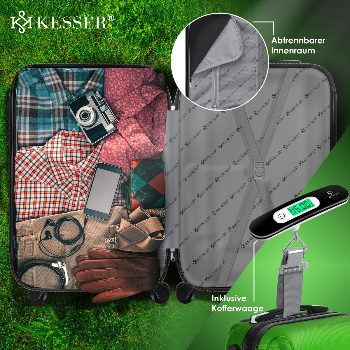 Kofferset - 3 delig - Trolley - Reiskofferset - Groen - KESSER® •