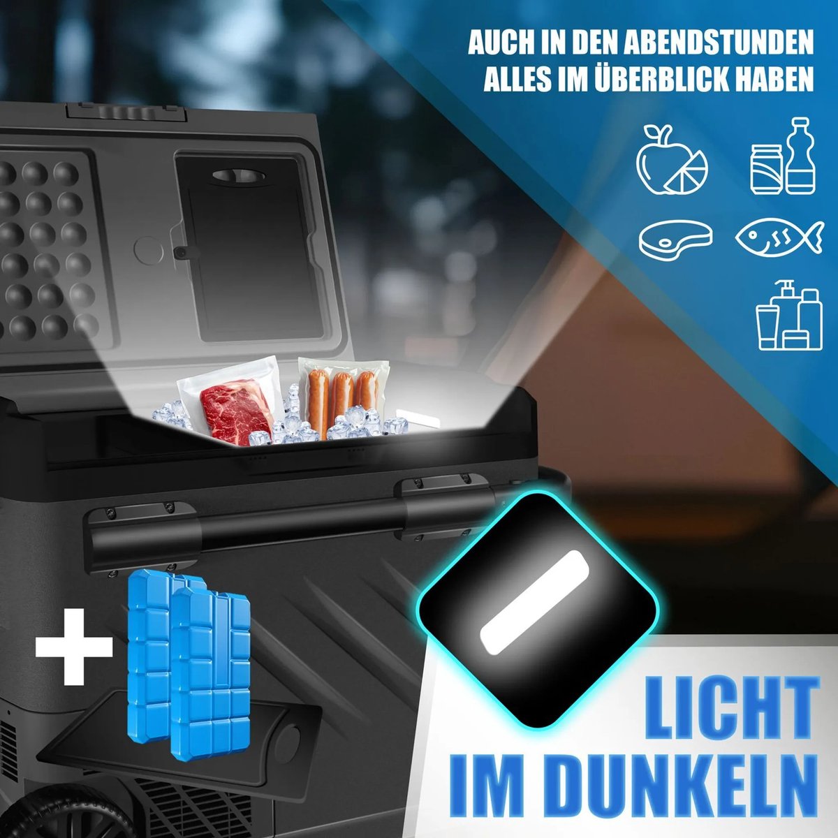 KESSER® compressor elektrische koelbox | 41Liter Campingvriezer met LED-touchscreen | Met app-bediening en koelelementen, USB-poort, 12/24 V, 230 V | Koelbox voor auto's en vrachtwagens tot -20 °C