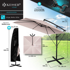 Zweefparasol - Tuinparasol - Parasol 250 cm - Met voet - Met Parasolhoes - Taupe - KESSER®