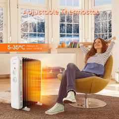 Olieradiator - 2500W Heater - Elektrische kachel - met Thermostaat - Wit - Aigostar