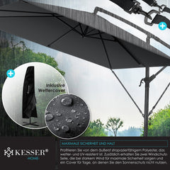 KESSER® Parasol Rechthoekig - Verstelbaar - Ø250cm - Antraciet
