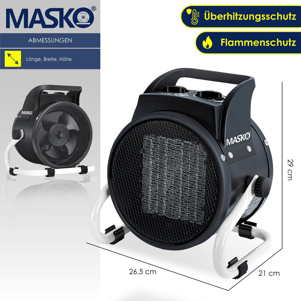 MASKO® Ventilatorkachel 3kW - Elektrische Kachel voor Binnen- en Buiten Bouwkachel Keramische Werkplaatskachel Electrische Verwarming 3000 Watt - Wit