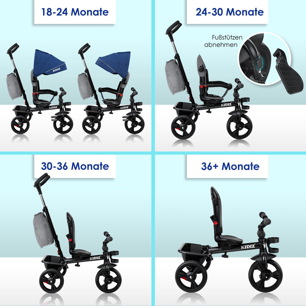 KIDIZ® 5in1 Kinderfiets - Loopfiets - Driewieler - Blauw