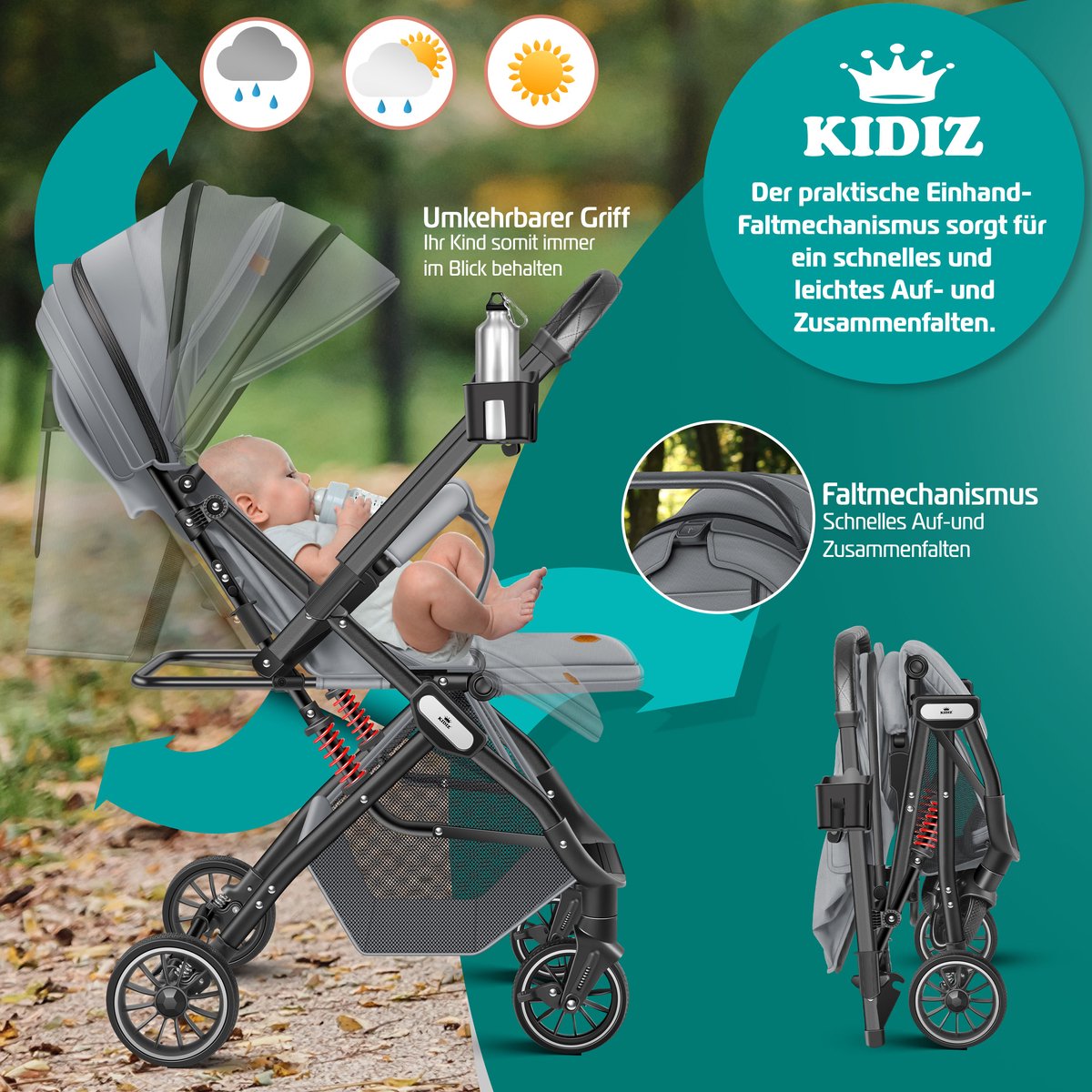 KIDIZ® Kinderwagen - Buggy - Kinderbuggy - Grijs