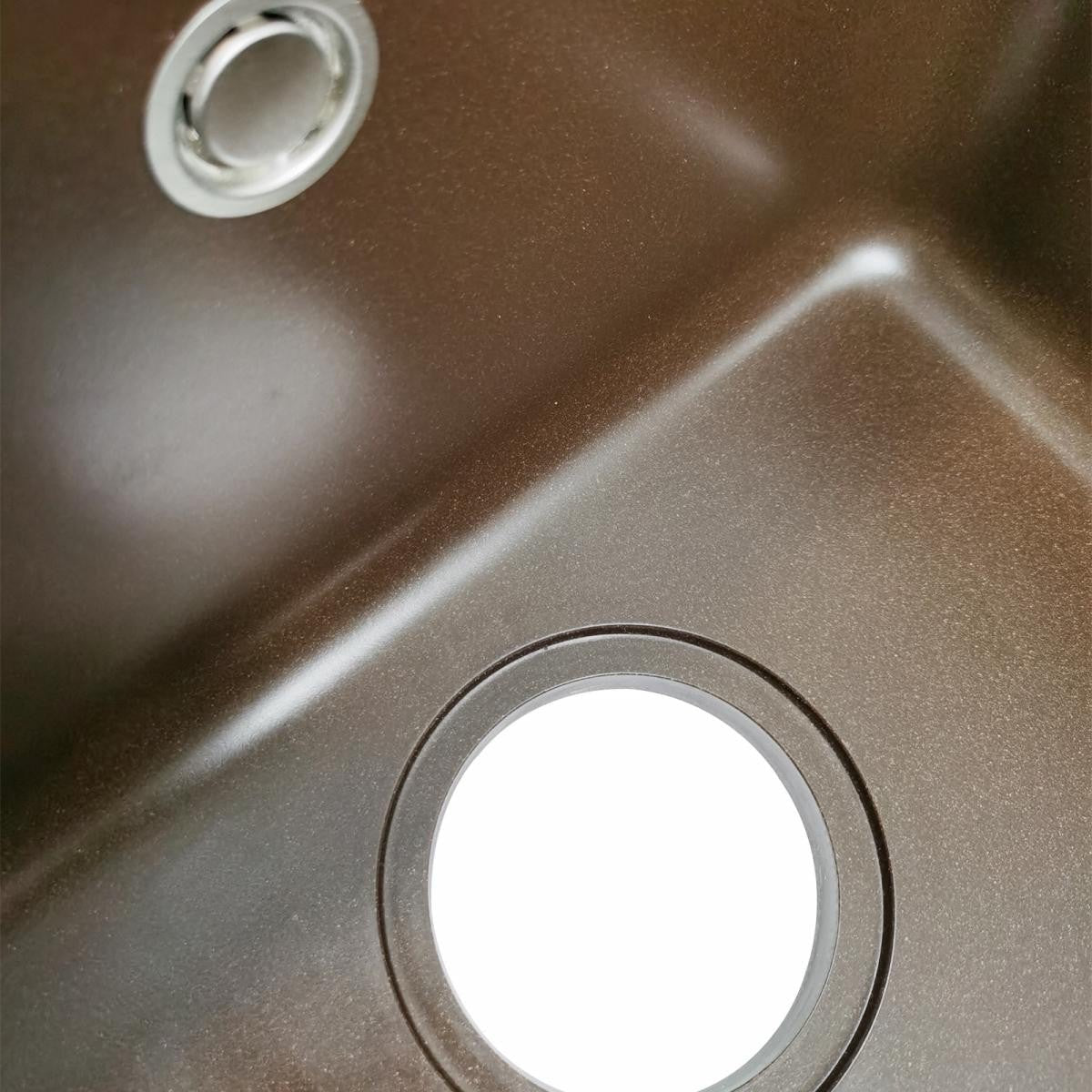 Aquamarin Spoelbak - Wasbak - Graniet - Keuken - Afdruipoppervlak - Incl. Afvoerset en Kraan - 32 x 19 x 39 cm - Bruin