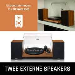 Lenco Platenspeler met Bluetooth - Twee externe Speakers - Ingebouwde Versterker - LS-480WD - Hout