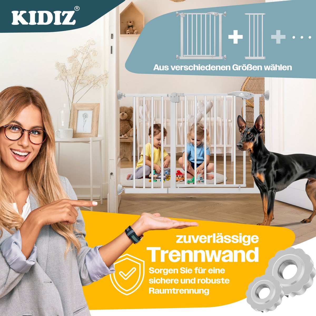 KIDIZ® Traphekje zonder boren - Veiligheidshekje - 74-87cm - Grijs