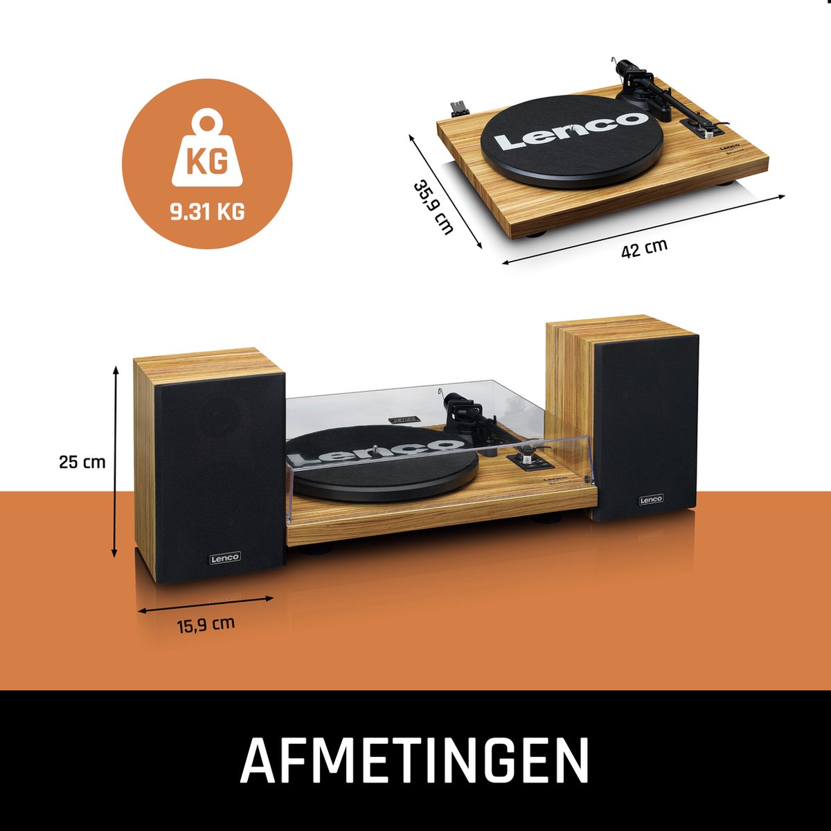 Lenco Platenspeler met Bluetooth - Twee externe Speakers - Ingebouwde Versterker - LS-500OK - Hout •
