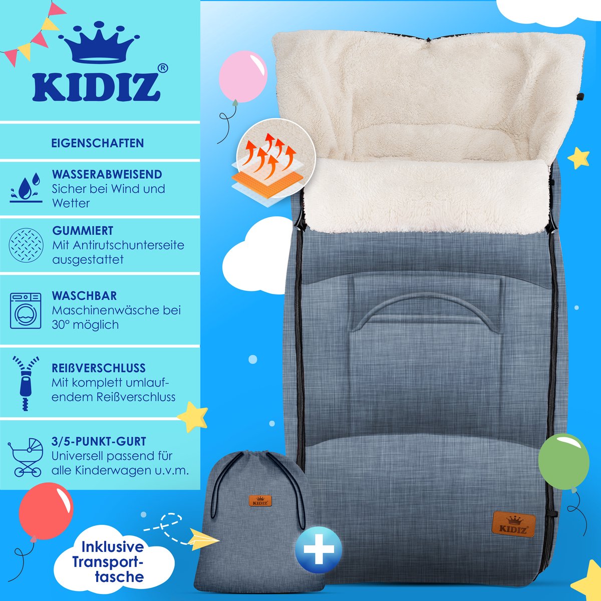 KIDIZ® Voetenzak voor Autostoeltje en Buggy - Baby Slaapzak - Jeans-Grijs