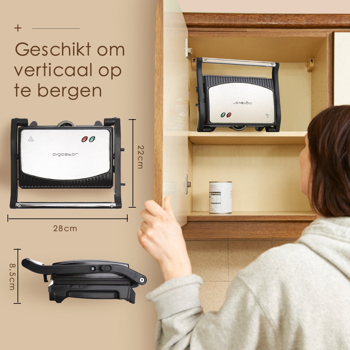 Tosti apparaat - Tosti ijzer - Contactgrill - Grill apparaat - 750W - RVS - Aigostar