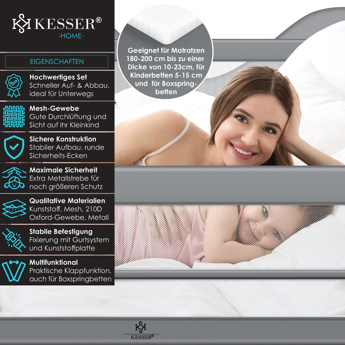 KESSER® Bedhekje - Kinderbedhek - Babybedhek - 150cm - Lichtgrijs
