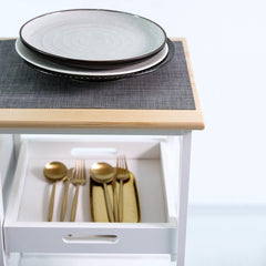 Keukentrolley op wieltjes - Serveerwagen - Wit/Grenenhout - Met lades - Rolwagen keuken