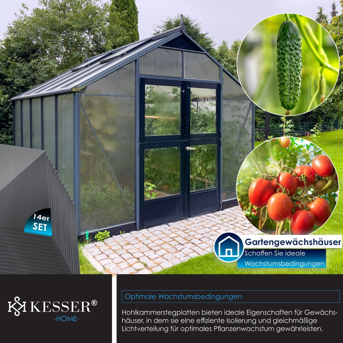 KESSER® 14 Dubbelwandige Polycarbonaat Platen - 150x70cm - Antraciet