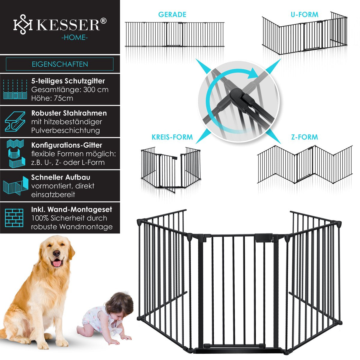 KESSER® Traphekje - Veiligheidshekje - 300cm - Zwart