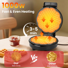 Aigostar Wafelijzer hartvorm- Met Regelbare Temperatuur - 1000W - Zwart - RVS - Crunchy