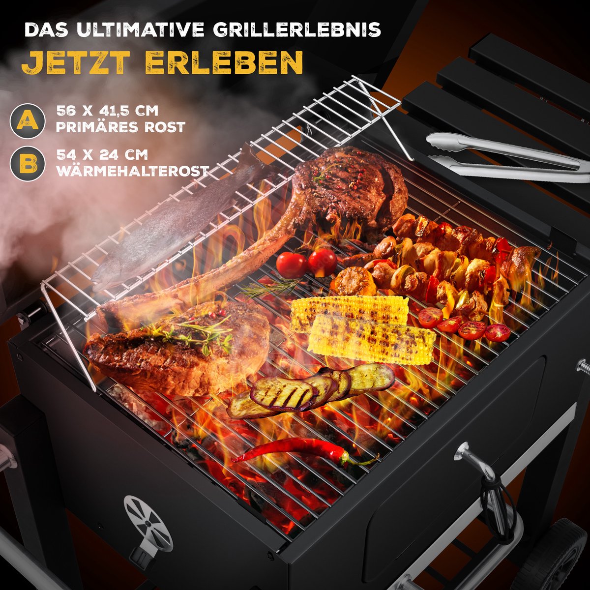 KESSER® XL Houtskoolbarbecue - BBQ - RVS Handvat - Zwart