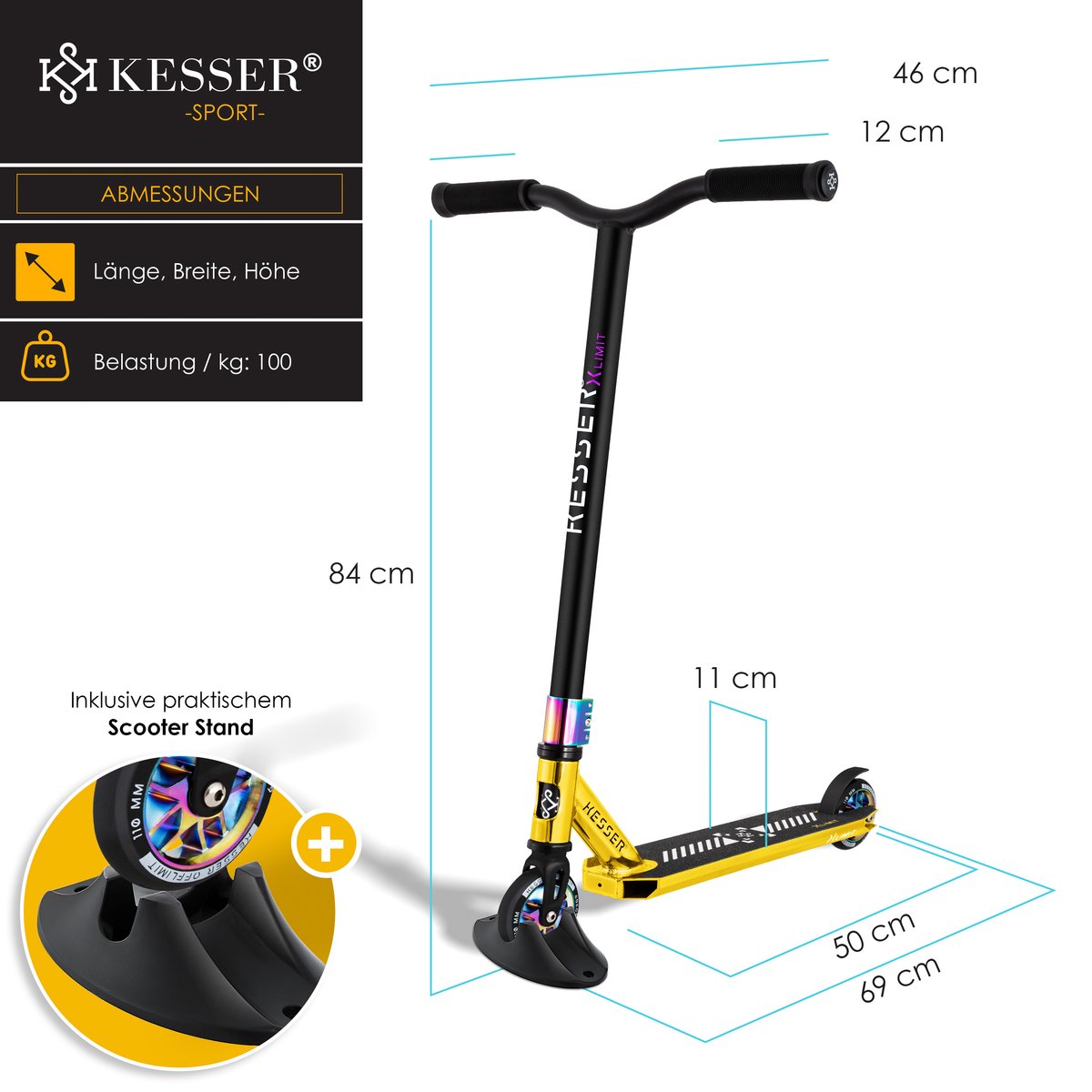 KESSER® Stuntstep voor Volwassenen en Kinderen - Kinderstep - Goud