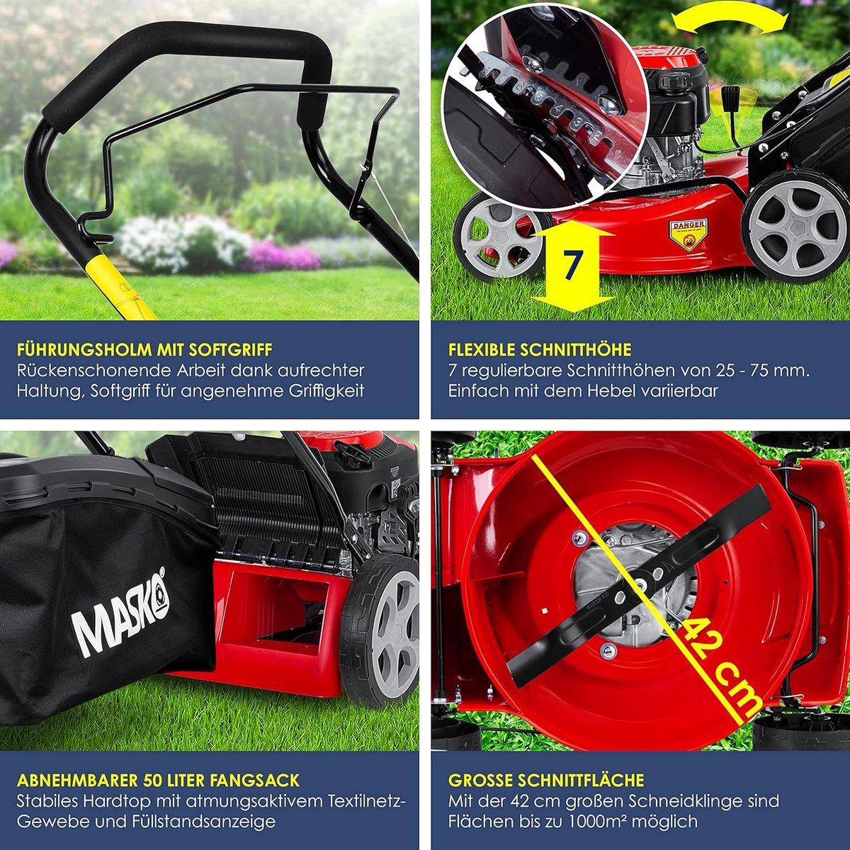 KESSER® Grasmaaier Benzine - 46cm - 50L opvangbak - Rood