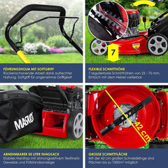 KESSER® Grasmaaier Benzine - 46cm - 50L opvangbak - Rood