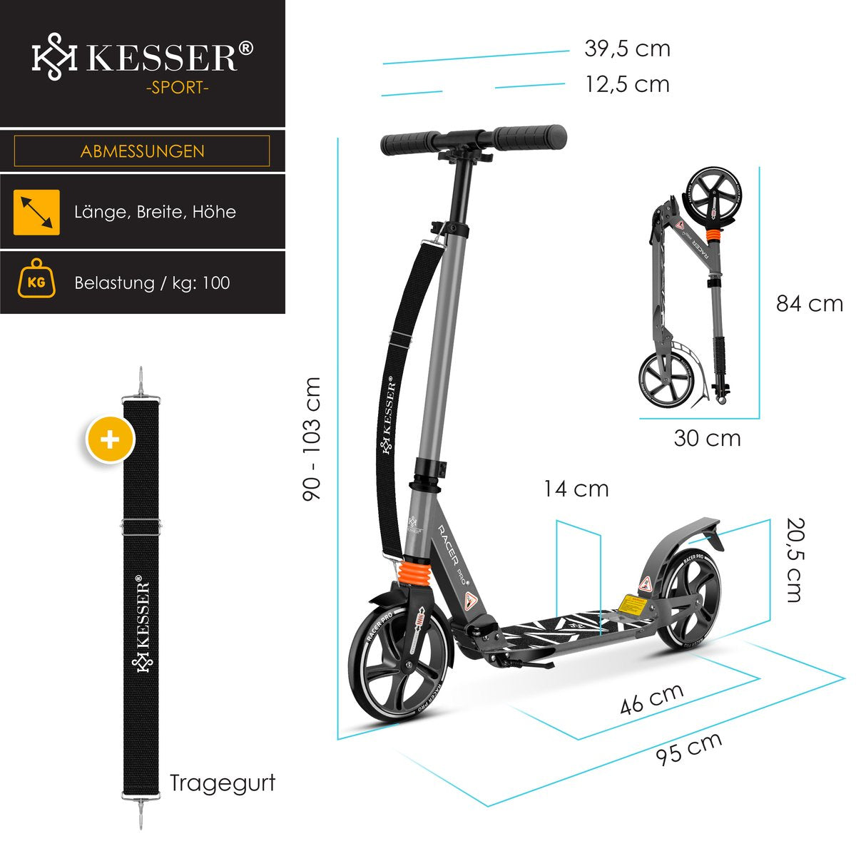 KESSER® Stuntstep voor Volwassenen en Kinderen - Opvouwbaar - Grijs
