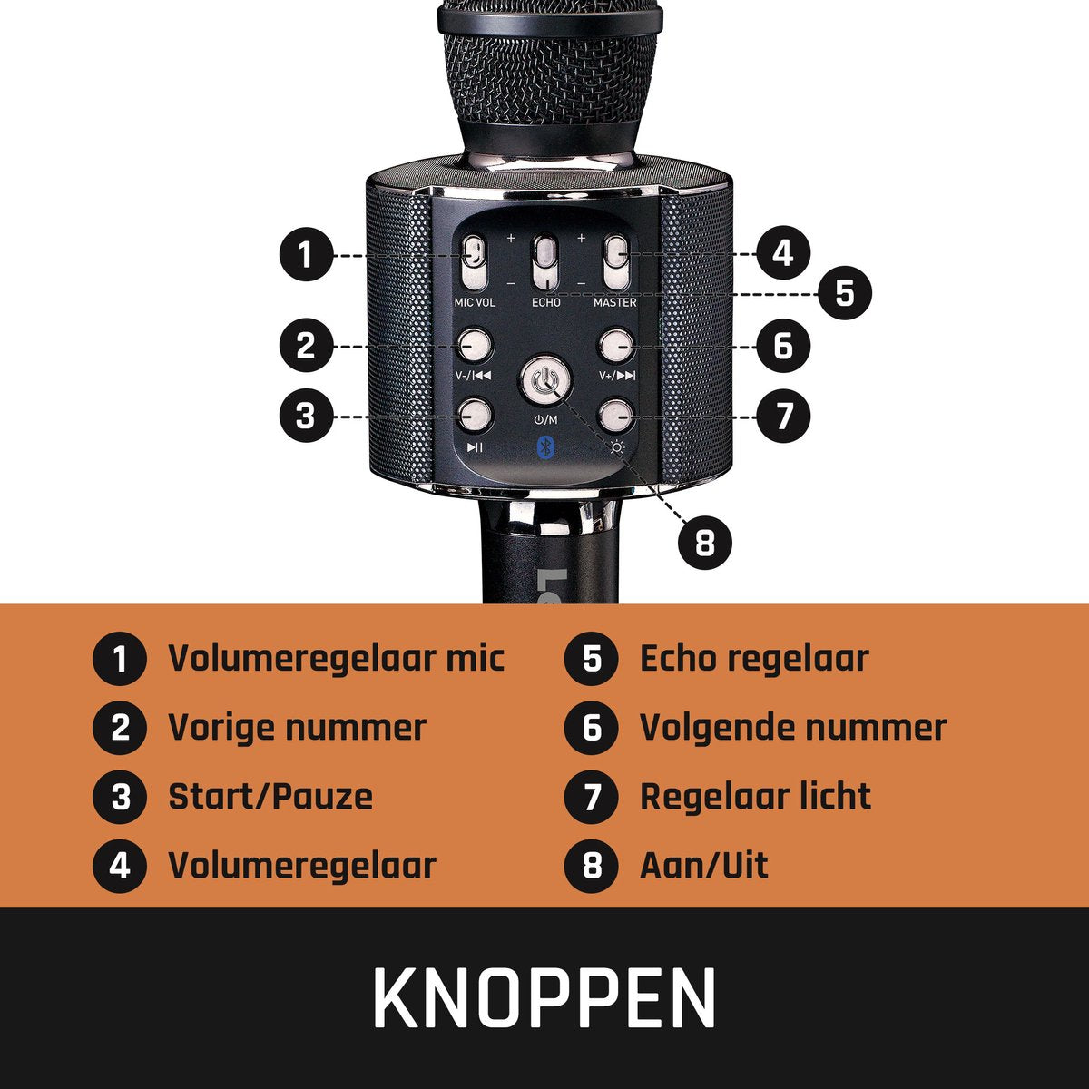 Lenco Karaoke Microfoon – Bluetooth – Speaker en Lichteffecten – BMC-090BK - Zwart