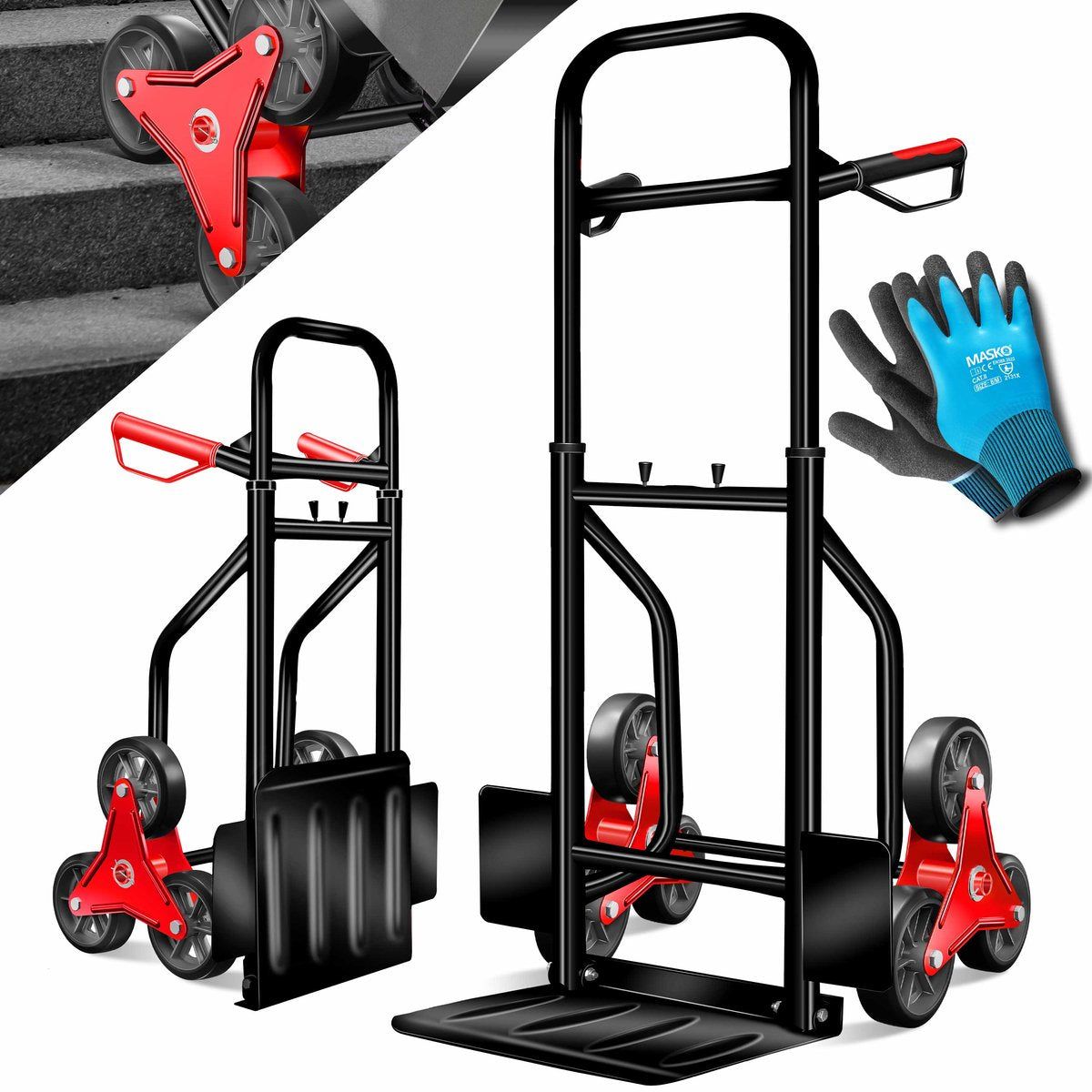 Masko® Steekwagen - Opvouwbaar - Transportwagen - Trappenklimmer - Zwart •